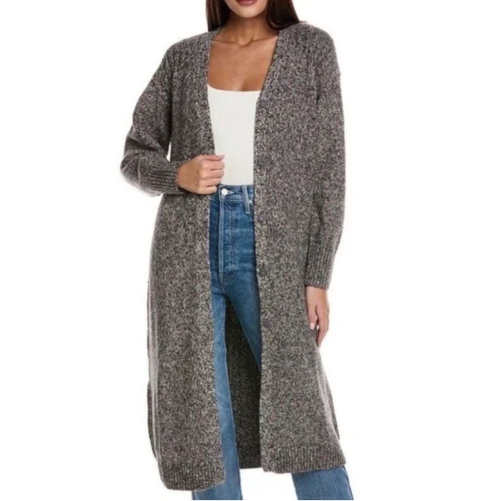 CABI #3881 Women's Small Coffee Shop Duster Sweater Grey Metallic V-Neck